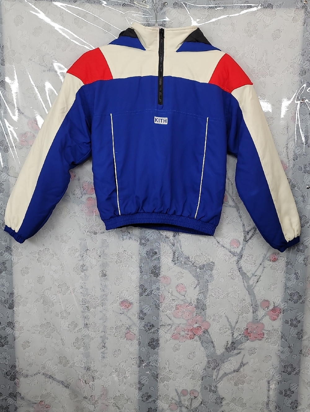 Kith Kids Colorblock Royal Blue, Cream & Red Pullover Puffer Jacket